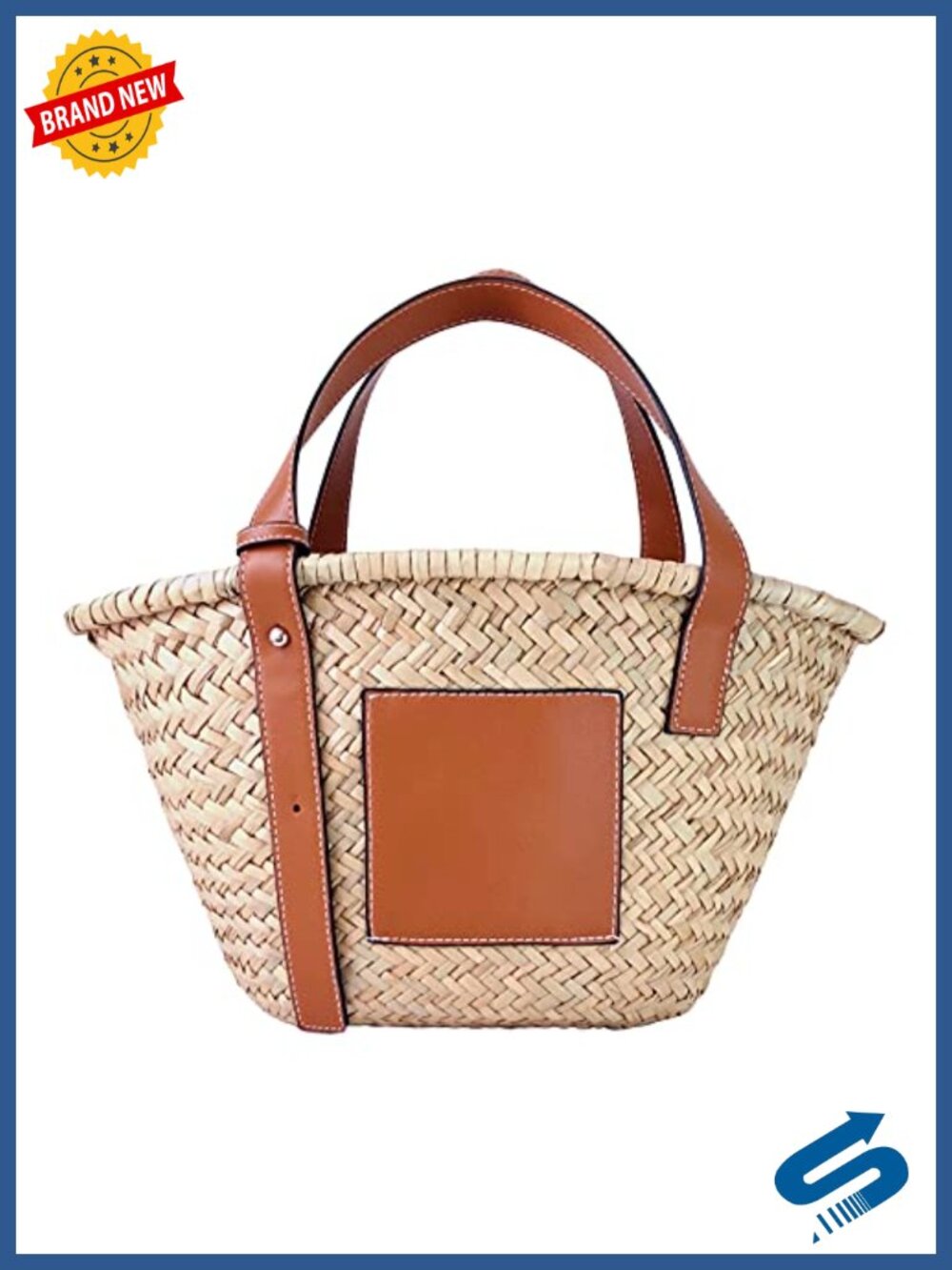 PU Leather Strap Handwoven Straw Tote Bag for Women Hollow Woven Top Handle
